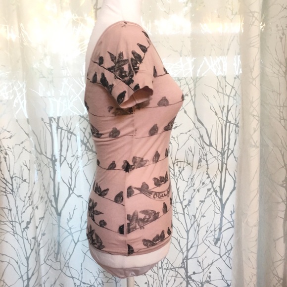 Obey LOW OPEN BACK pink birds on a wire shirt top - Picture 4 of 5